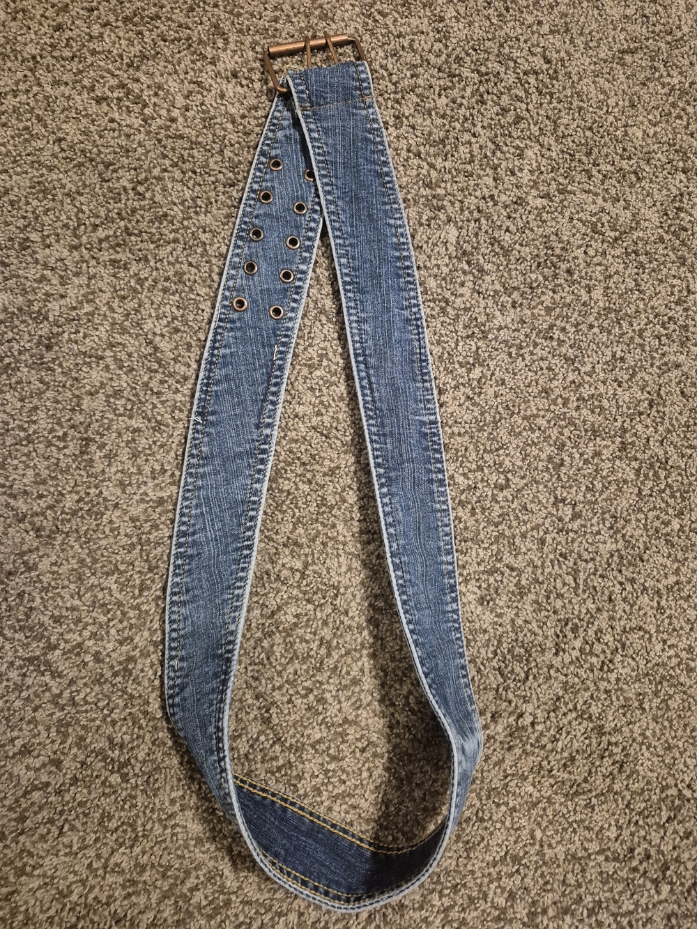 Denim jean belt with copper hardware - blue